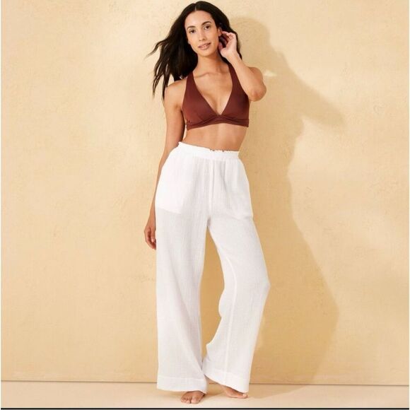 Shade & Shore White Gauze Wide Leg Swim Coverup Pants Size 2X New - Picture 1 of 6